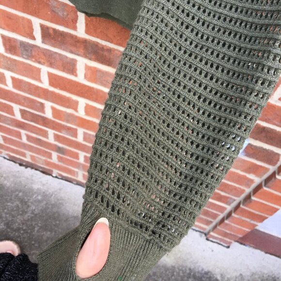 Stitches & Stripes Knit Sweater Top XL Olive Green Hooded Thumb Holes Boho - Picture 4 of 11